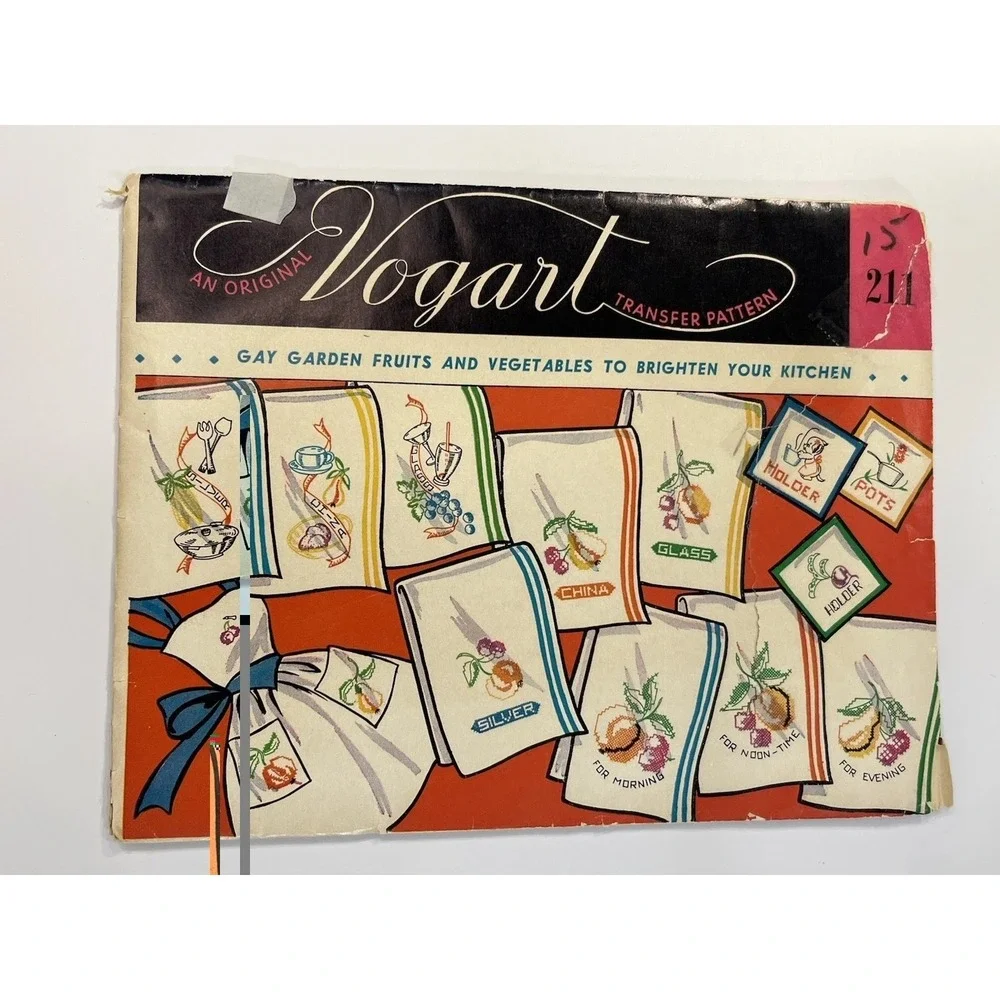 Vintage Iron ON Transfer-VOGART #211-Gay Garden Fruits and Vegs-Towel, Potholder